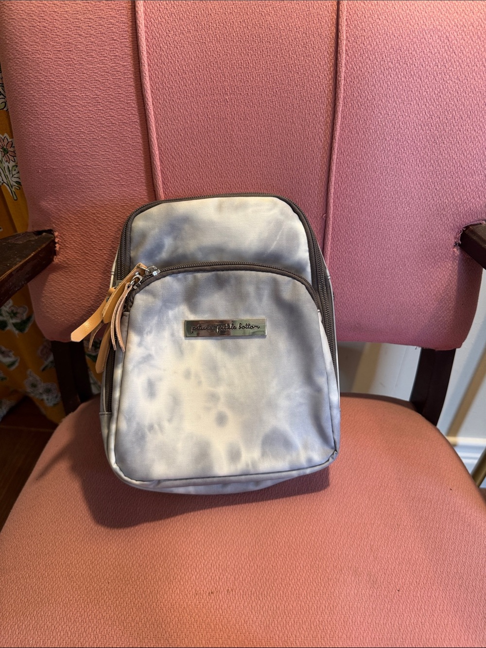 Petunia Pickle Bottom Gray Tie-Dye Mini Backpack with Gold Logo